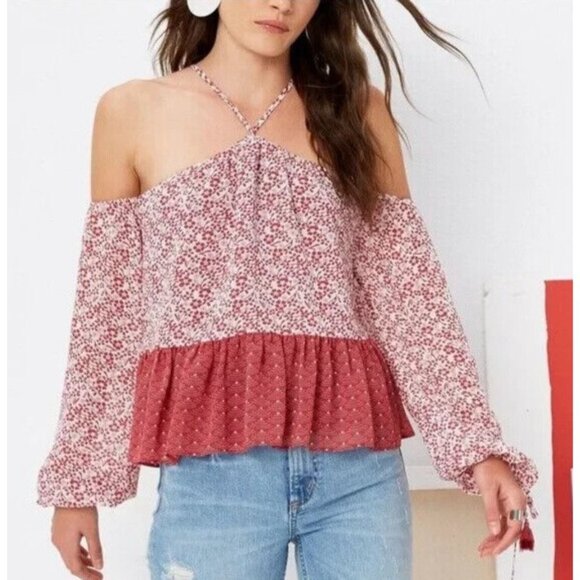 Revolve Tularosa Syrah Red Floral Print Halter Off Shoulder - Picture 3 of 15